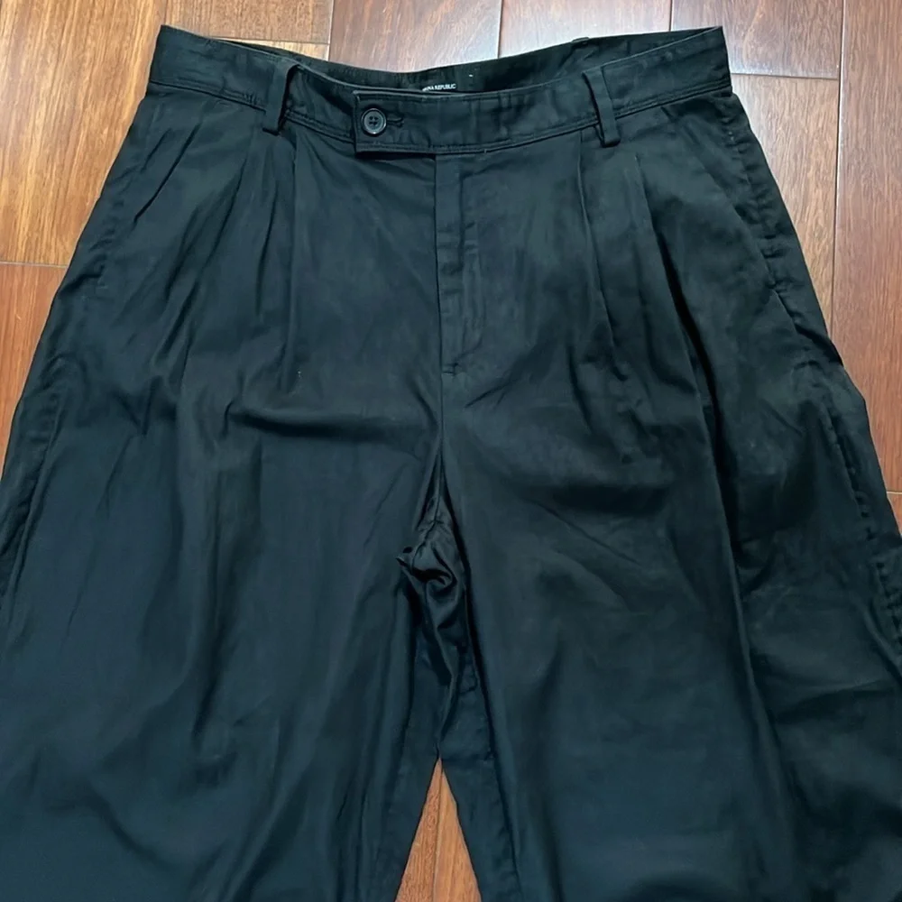 Banana Republic Pleated Wide Leg Linen Cotton Blend Trouser Pant Black 14 Petite